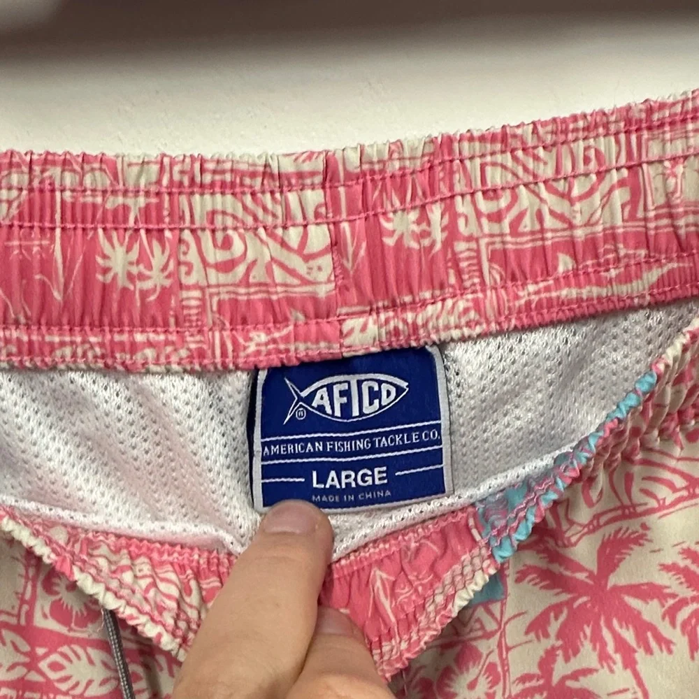 AFTCO Pink and Blue Tropical Swim Shorts L